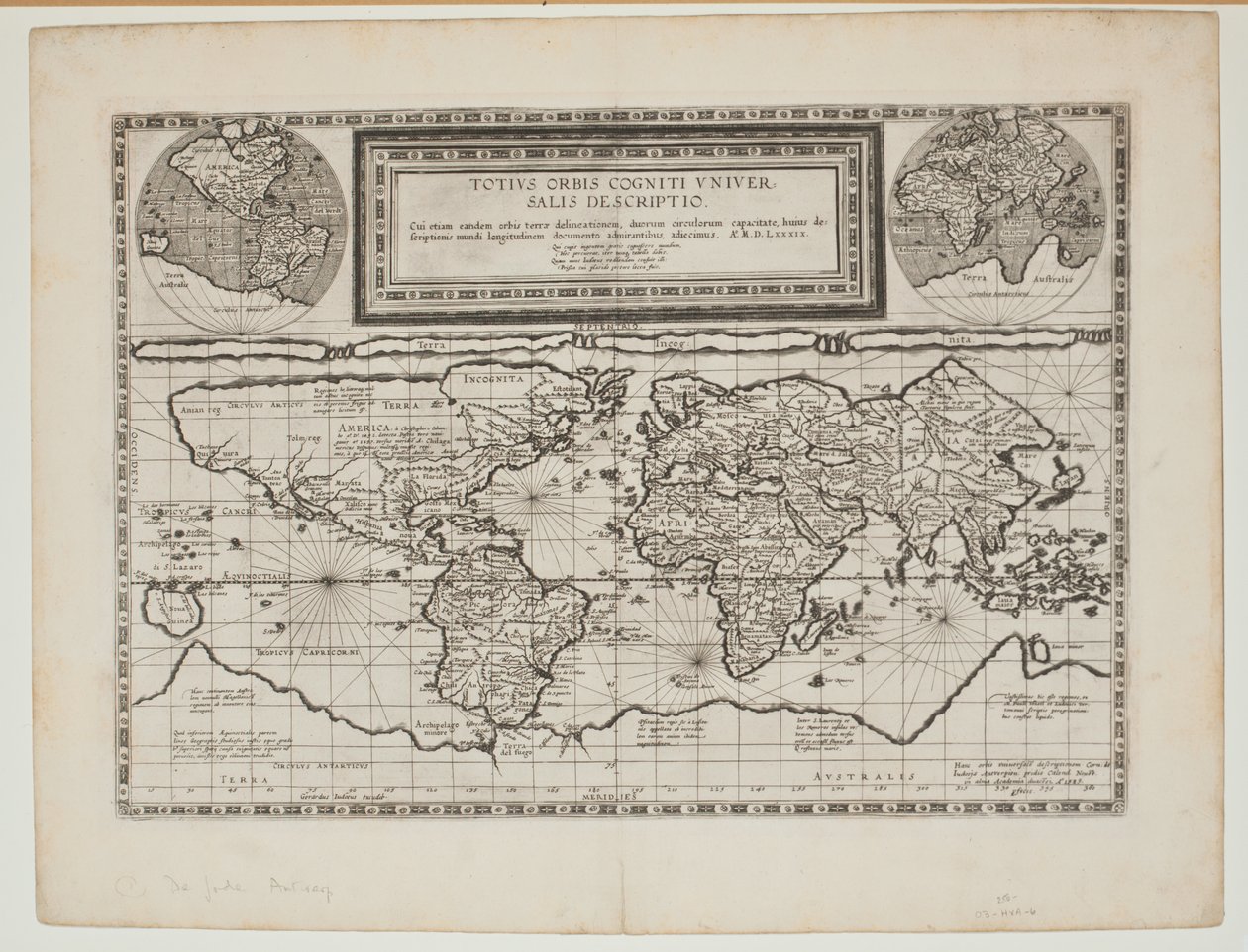 Verdens kognitive universelle beskrivelse, Antwerpen, 1593 af Cornelis de Jode