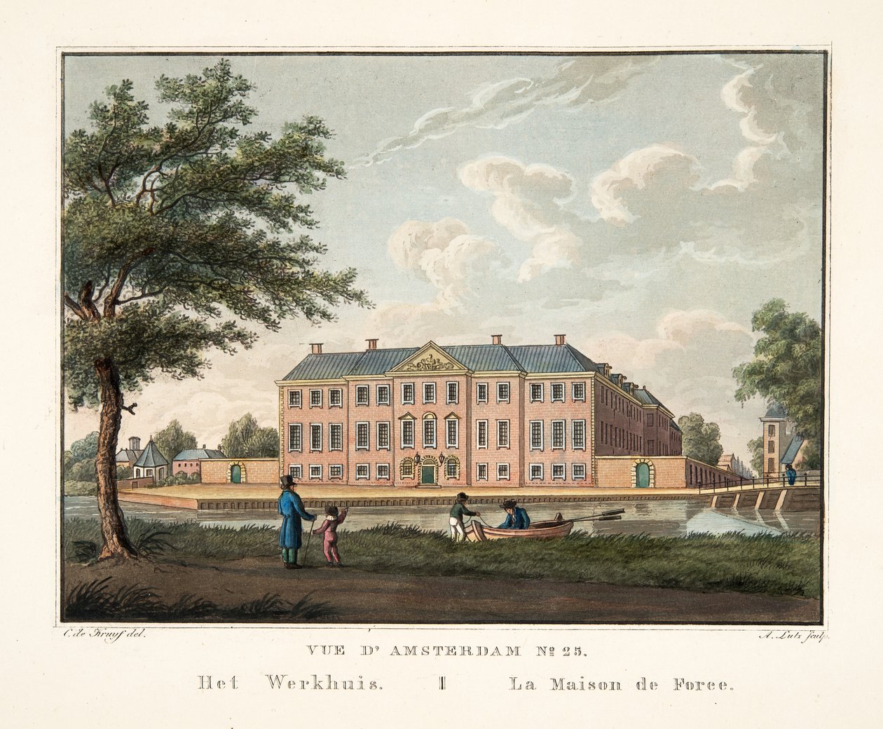Udsigt over Amsterdam No.25. Het Werkhuis. La Maison de Force, 1825 (håndfarvet gravering) af Cornelis de Kruyff