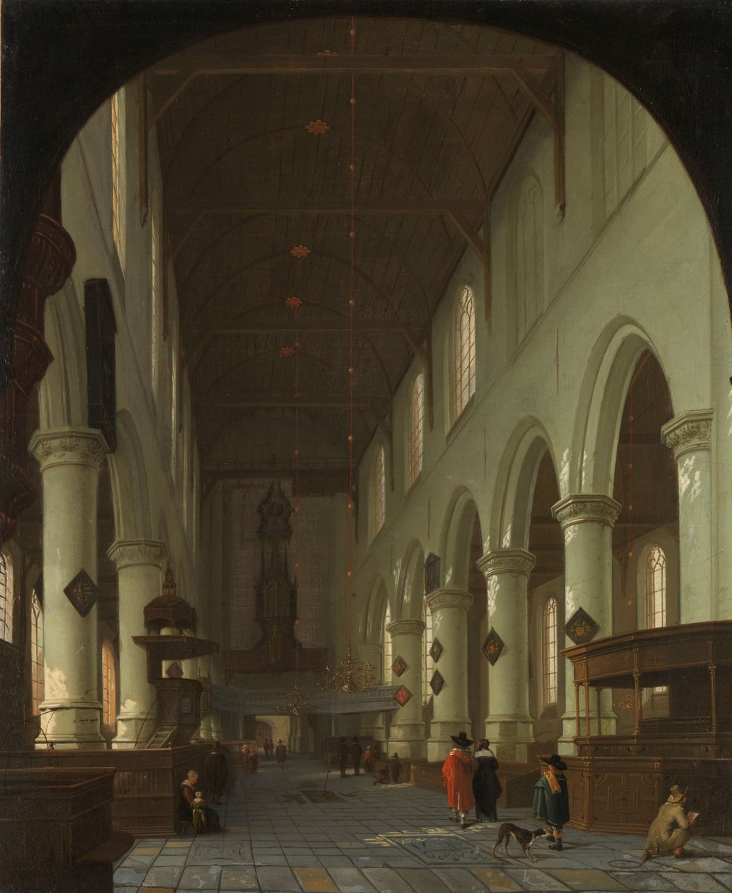 Interiør af Oude Kerk i Delft fra koret mod portalen af Cornelis de Man (attributed to)
