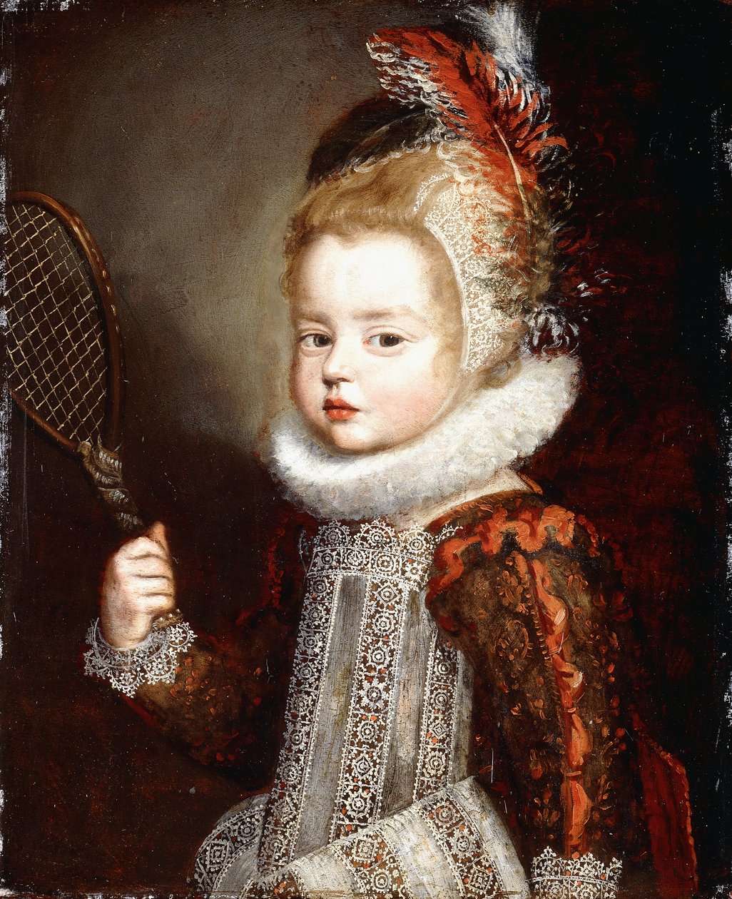 Portræt af en pige, halv længde, med en tennisketsjer af Cornelis de Vos