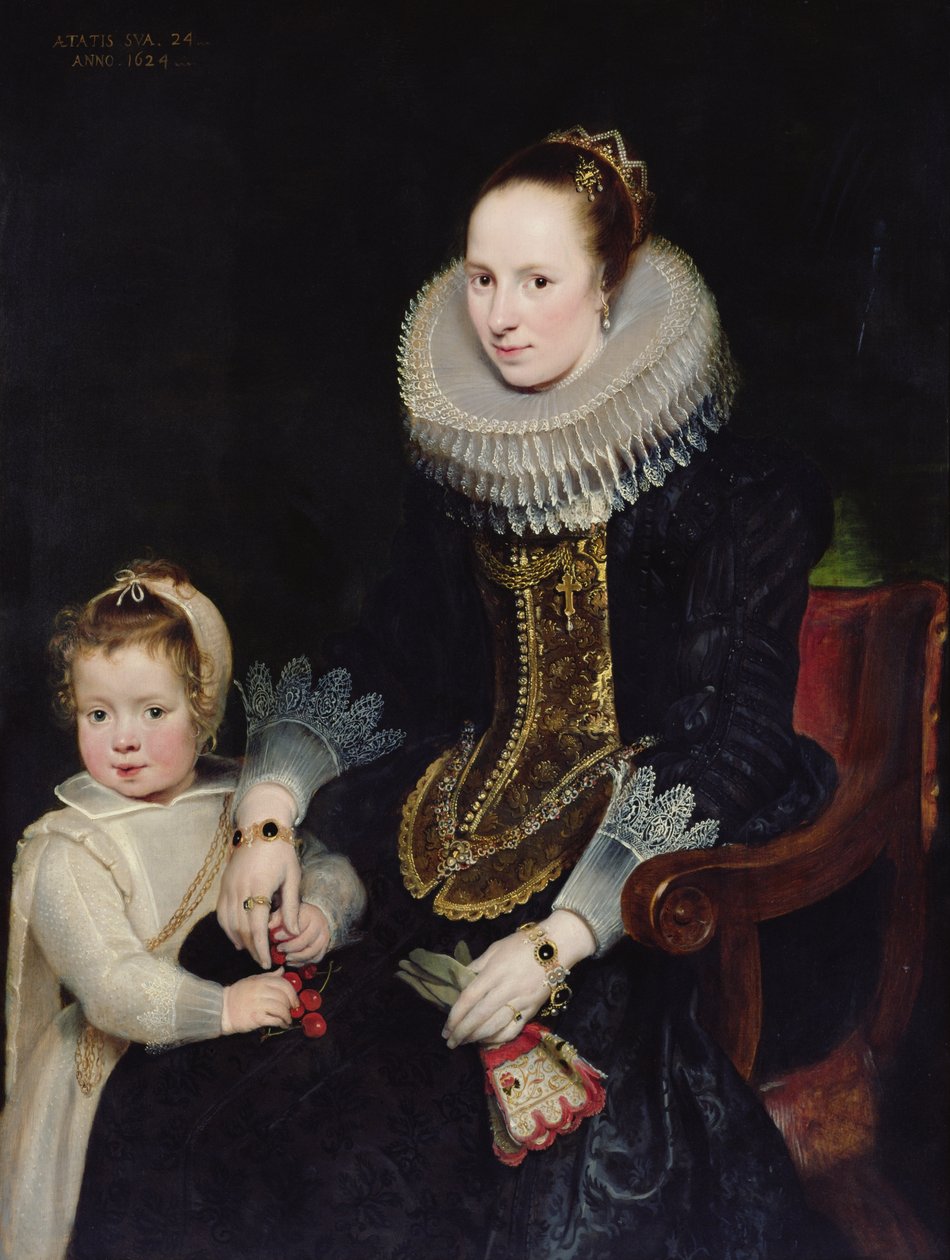 Portræt af en dame og hendes datter (olie på panel) af Cornelis de Vos