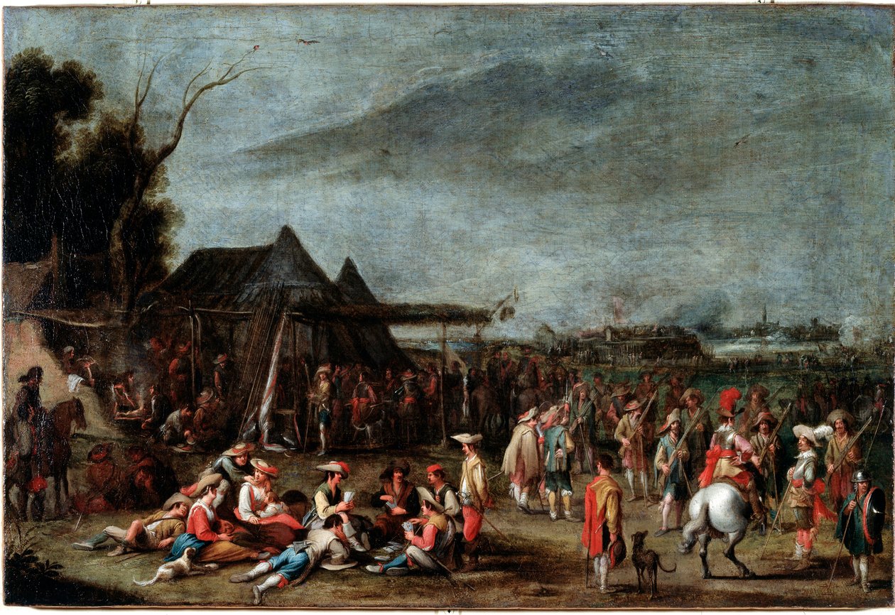 Bivouac de soldats (soldaternes bivuak) Maleri af Cornelis De Wael (1592-1667) 17. århundrede Dim 50x75 cm Genes, Musei di Strada Nuova (ex Palazzo Bianco) af Cornelis de Wael