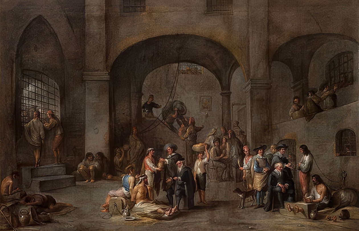 Besøg af fangerne (Fra en cyklus med de syv barmhjertighedsværker). Omkring 1640 af Cornelis de Wael
