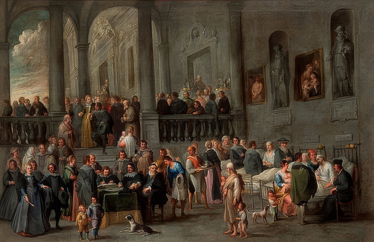 Besøg hos de syge (fra en cyklus med de syv barmhjertighedsgerninger). Omkring 1640 af Cornelis de Wael