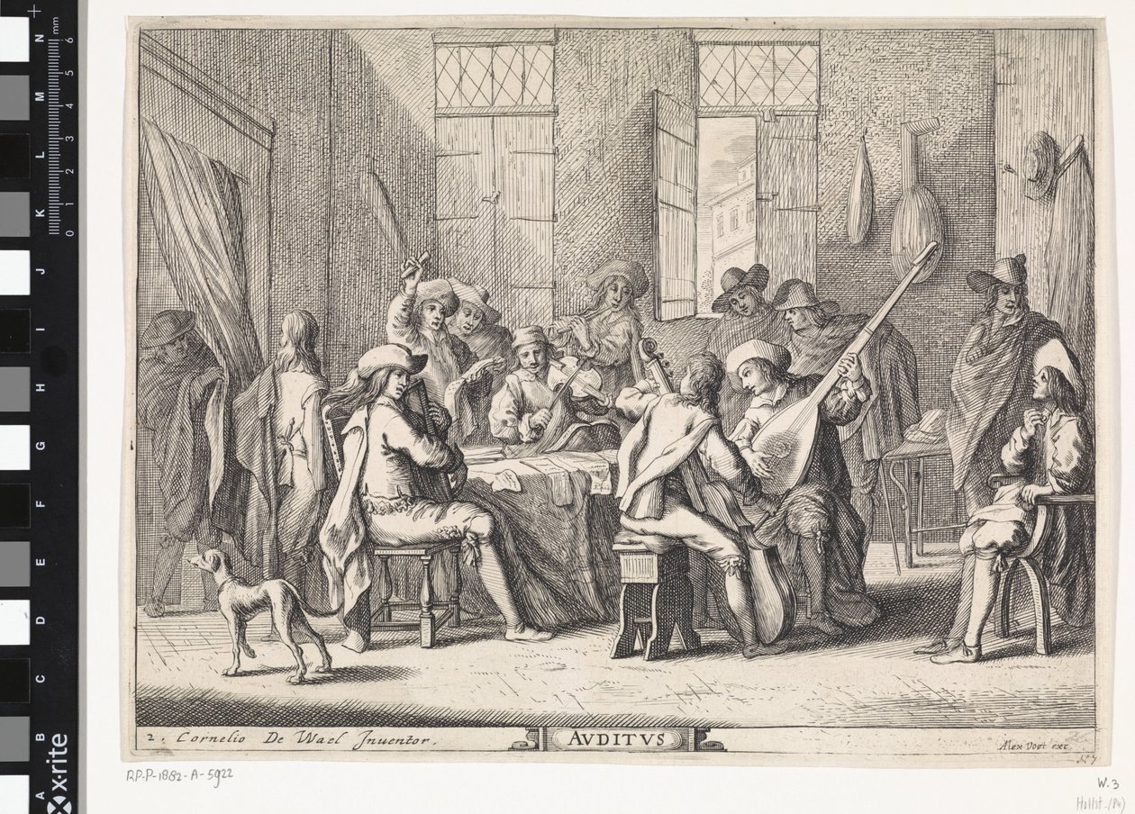 høring Avditvs (titel på objekt) Fem sanser (serietitel) af Cornelis de Wael