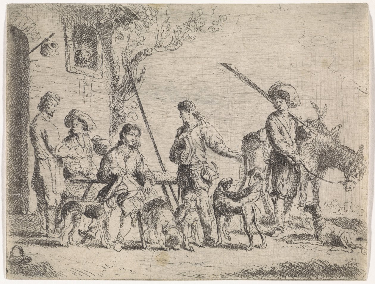 Jægere foran en kro Genrescener (serietitel) af Cornelis de Wael