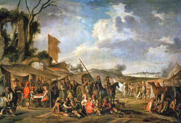 Militærlejr ved nogle ruiner af Cornelis de Wael