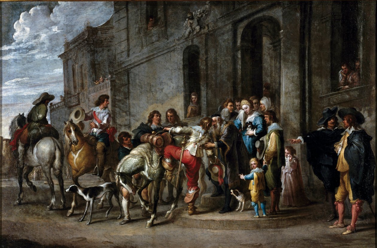 Bibelens lignelse: "" Den fortabte søns bortgang"" Maleri af Cornelis De Wael (1592-1667) (ec.flam.) 1630-1639 Dim. 57x86 cm Gener, privat samling af Cornelis de Wael