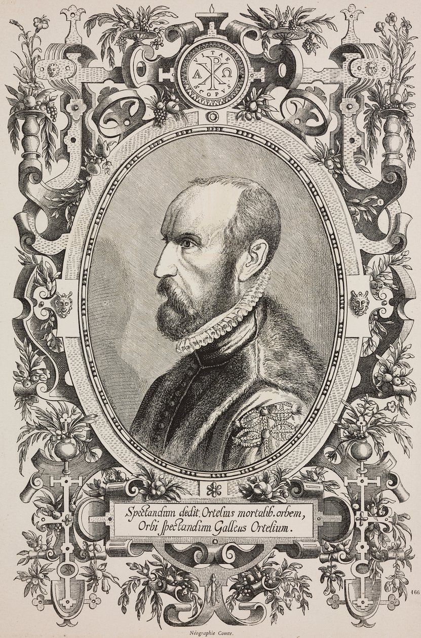 Portræt af Abraham Ortelius (1528-1598), kobberstik af Cornelius Galle den Ældre (1576-1650) fra L