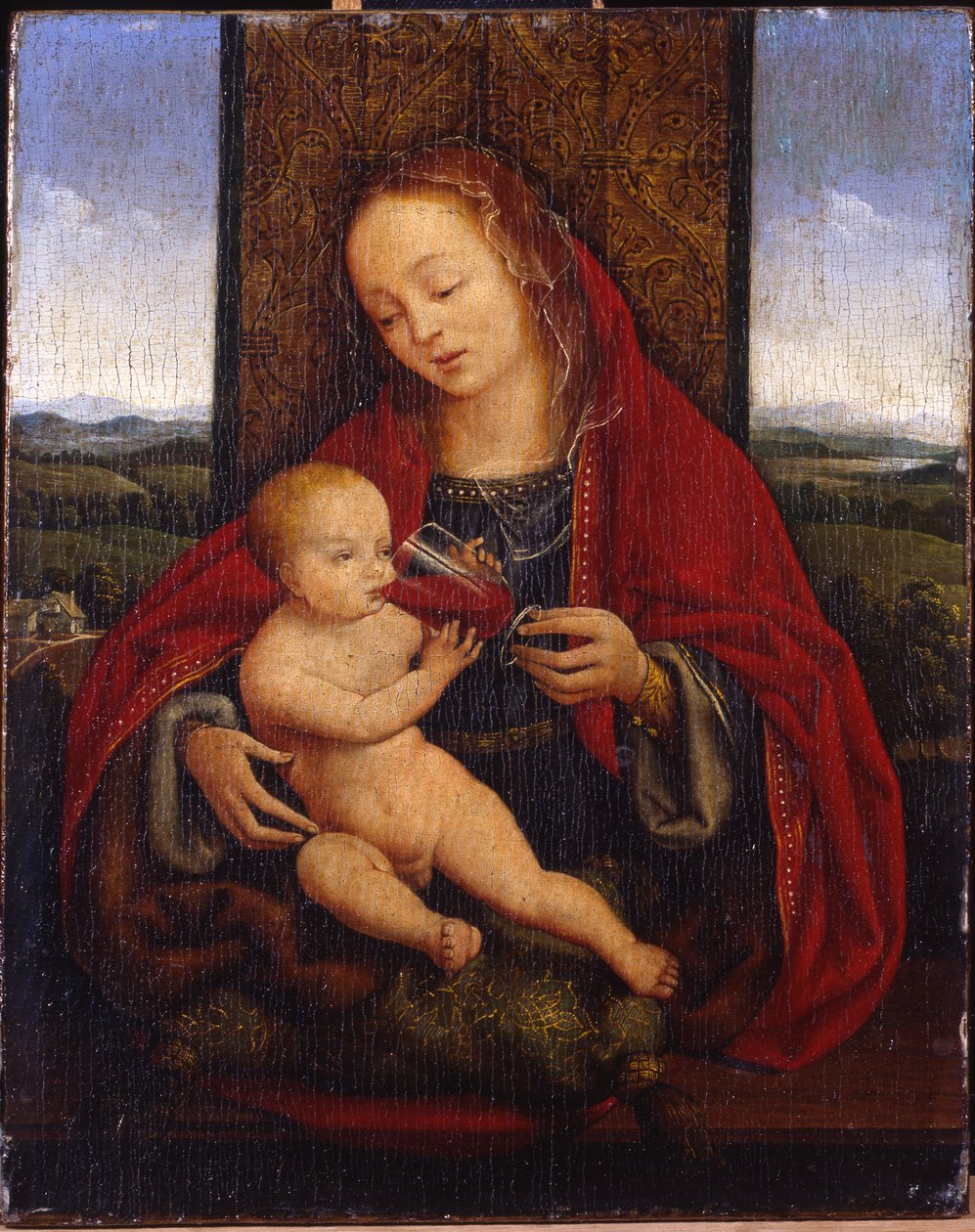 Madonnaen og barnet tronede af Cornelis van Cleve
