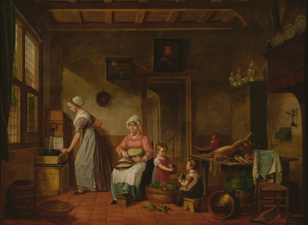 Køkkeninteriør, 1820 af Cornelis van Cuylenburg