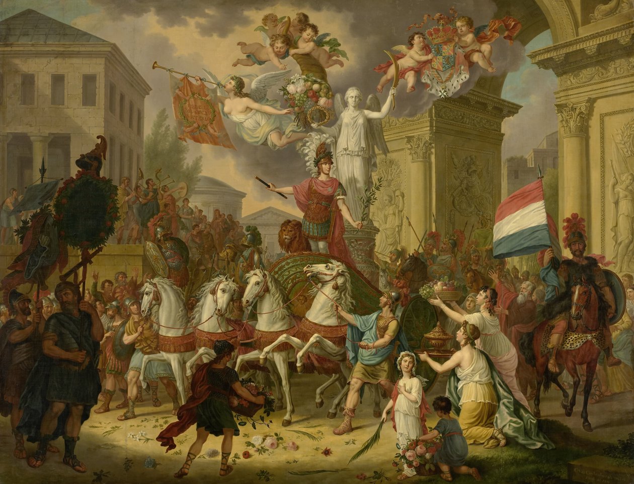 Allegori om triumftoget af prinsen af Orange, den fremtidige kong Willem II, som helten fra Waterloo, 1815 af Cornelis van Cuylenburgh (II) (signed by artist)