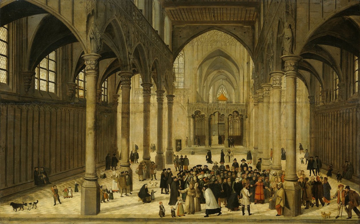 Kirkens interiør med Kristus, der prædiker for en menighed af Cornelis van Dalem (attributed to)