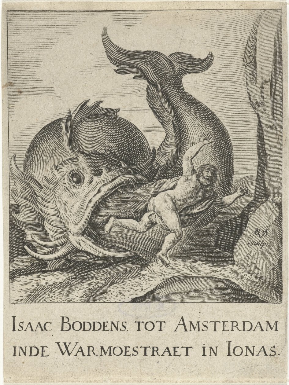 Jonas spyttede ud af hvalen af Cornelis van Dalen (I)