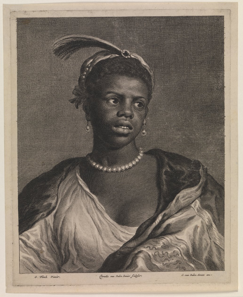 Portræt af en afrikansk kvinde med perlehalskæde af Cornelis van Dalen
