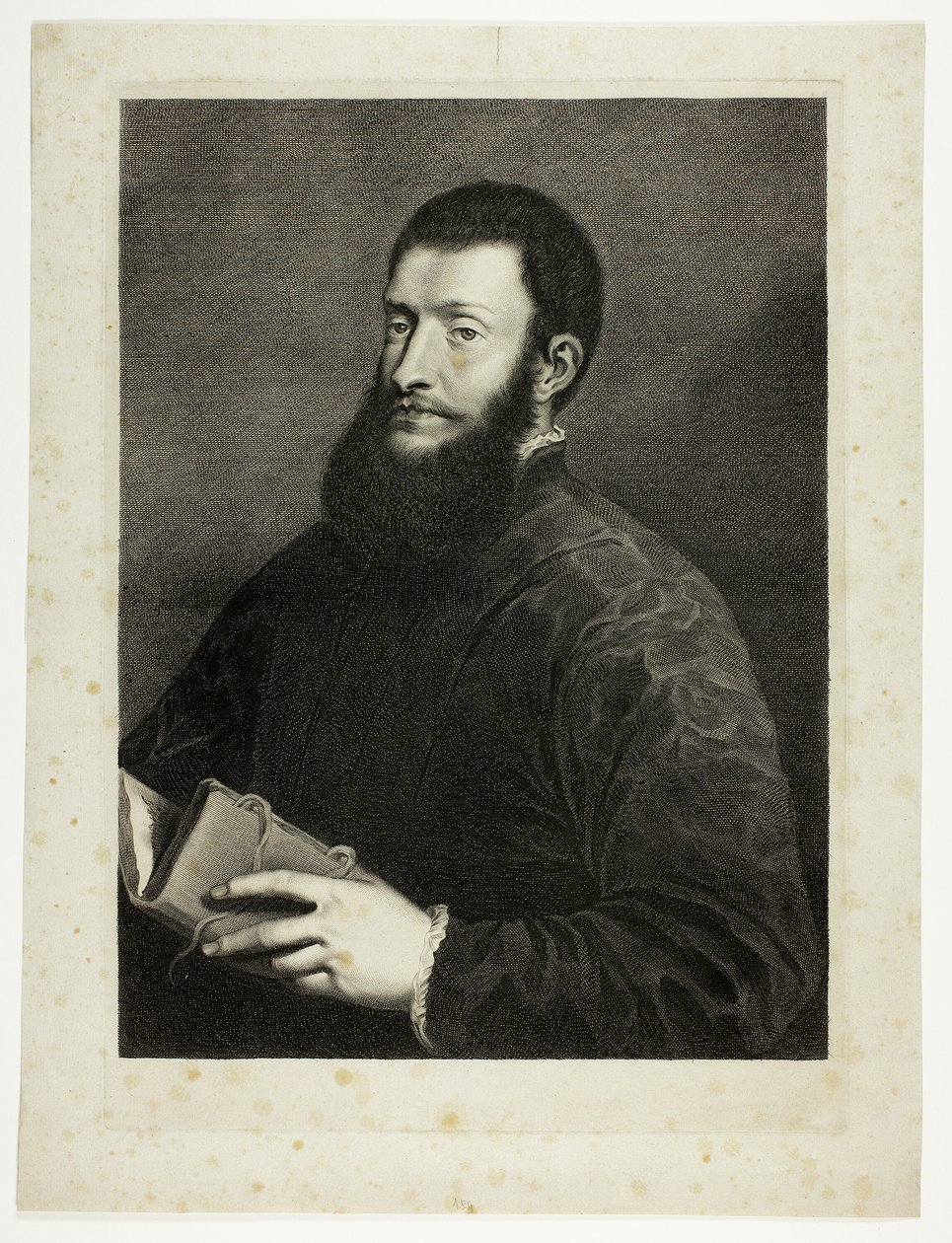 Portræt af digteren Pietro Aretino, fra Cabinet Reynst; Variarum imaginum a celeberrimis artificibus pictarum Caelaturae (Cabinet Reynst: Stik af forskellige billeder malet af berømte kunstnere) af Cornelis van Dalen II