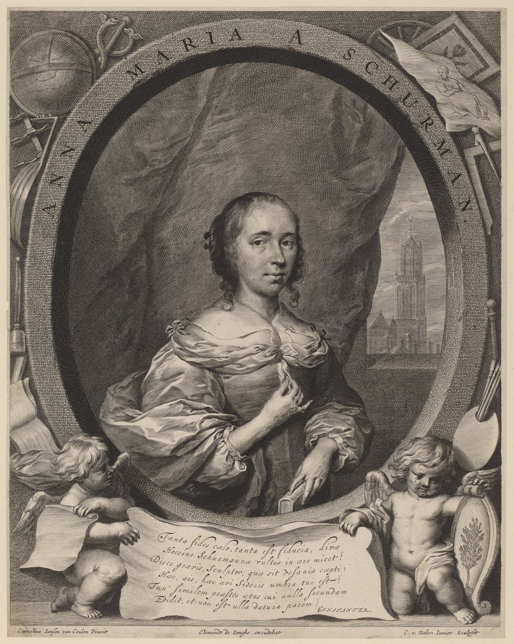 Anna Maria van Schurman af Cornelis van Dalen the Younger, after Cornelis Jonson
