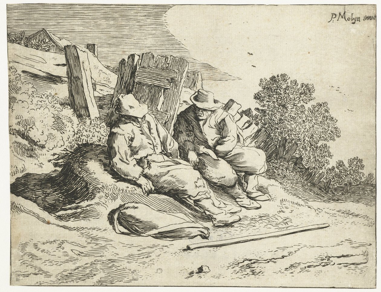Bønder ved siden af ​​vejen Fire landskaber (serietitel) af Cornelis van Kittensteyn (attributed to)