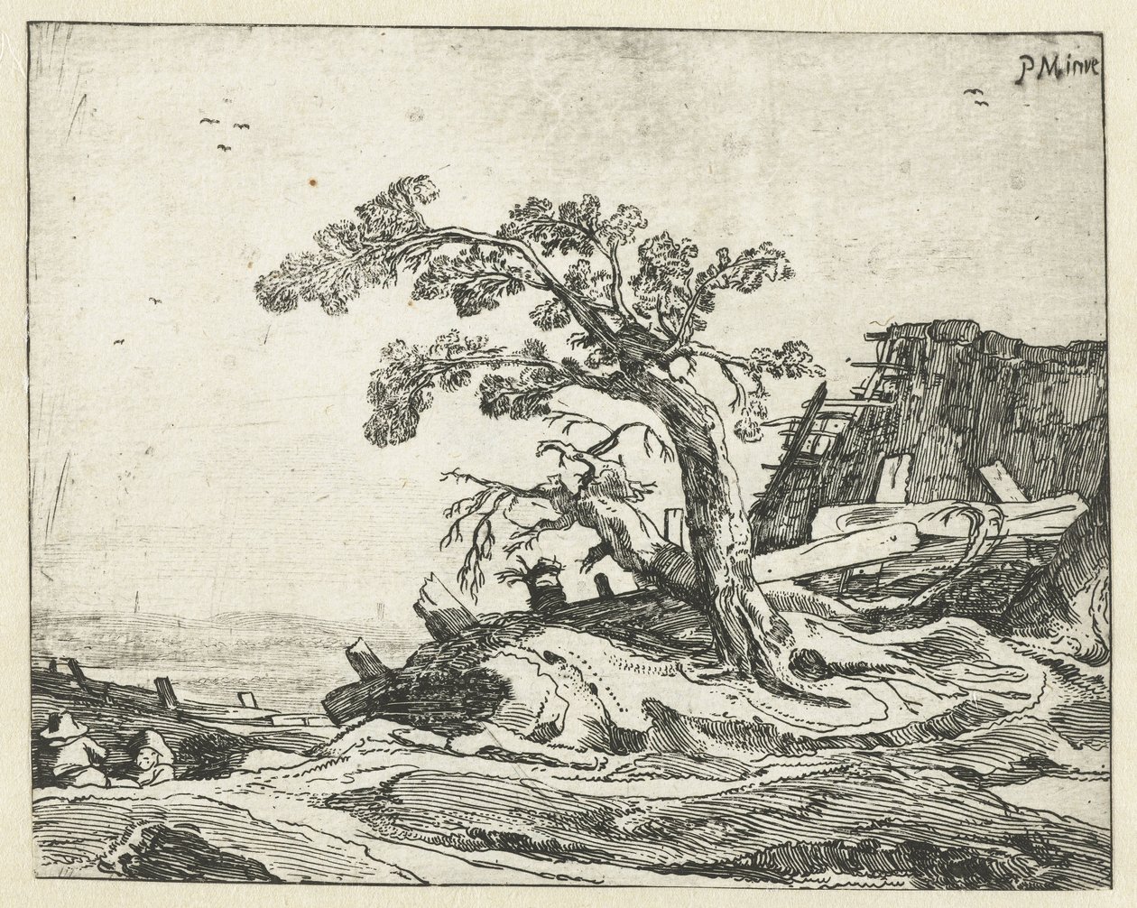 Landskab med træ Fire landskaber (serietitel) af Cornelis van Kittensteyn (attributed to)