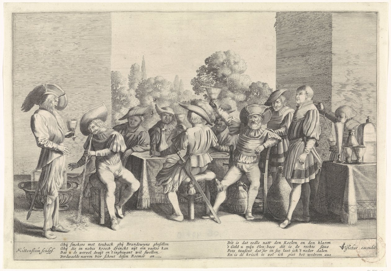 Adelsmænd omkring et rigt dækket bord af Cornelis van Kittensteyn