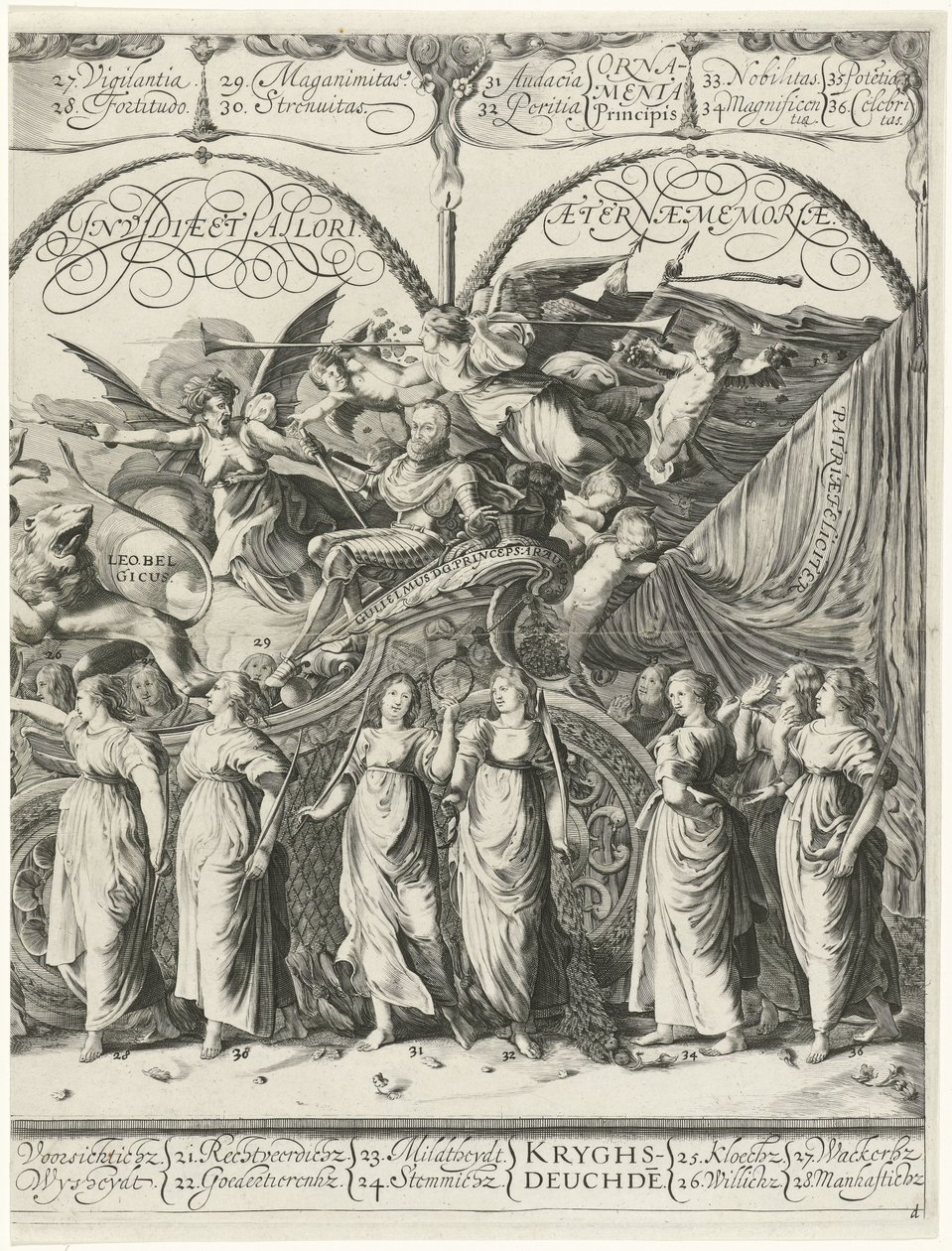 Vilhelm af Oranges triumftog, tavle d Currus triumphalis Illustris / Vilhelm af Oranges triumftog (serietitel) af Cornelis van Kittensteyn