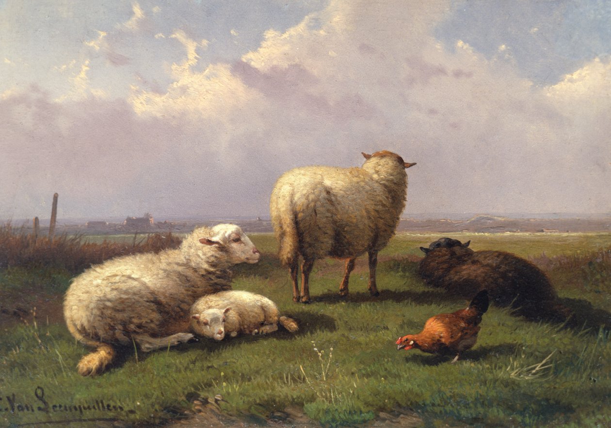 Får døser i en græsgang, 1800-tallet af Cornelis van Leemputten