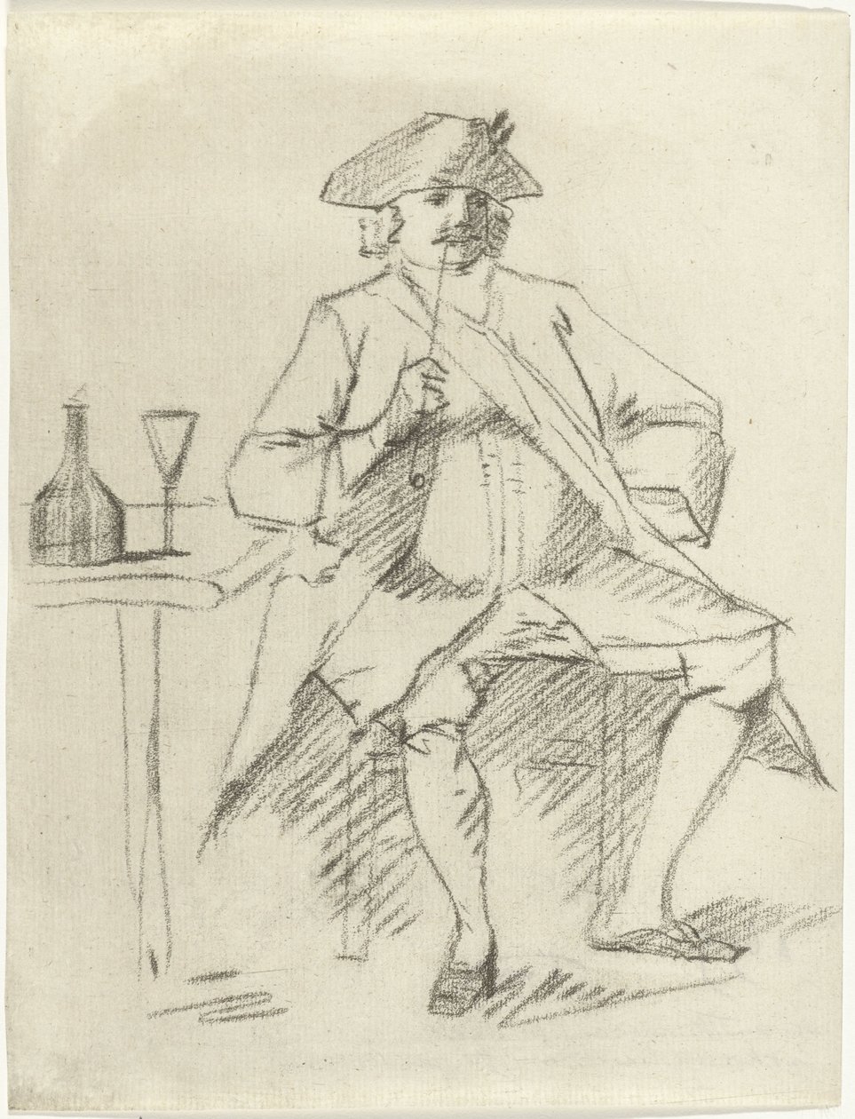 Mand med en pibe sidder ved et bord af Cornelis van Noorde