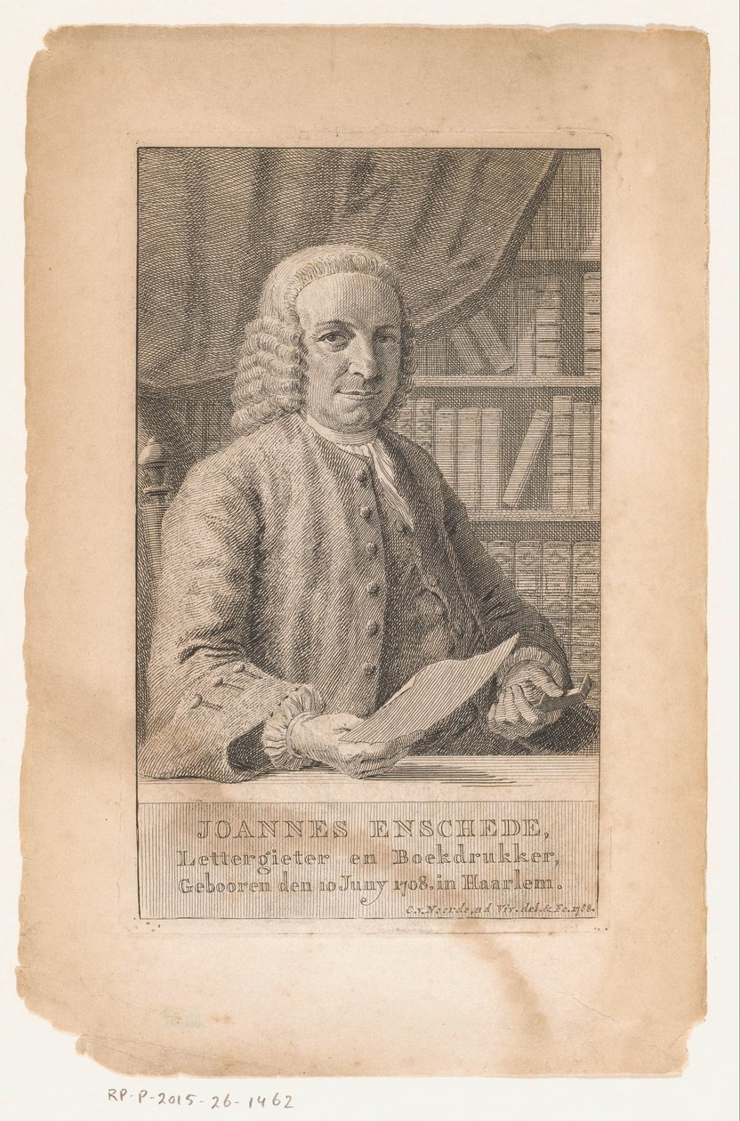 Portræt af Johannes Enschedé Joannes Enschede, typestifter og bogtrykker (titel på objekt) af Cornelis van Noorde