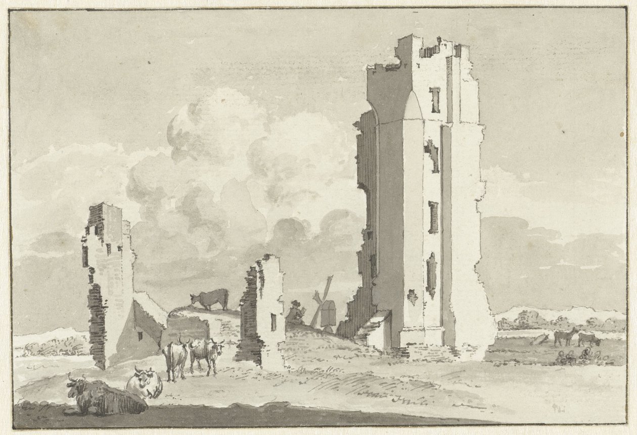 Ruiner af huset i Kleve ved Haarlem af Cornelis van Noorde