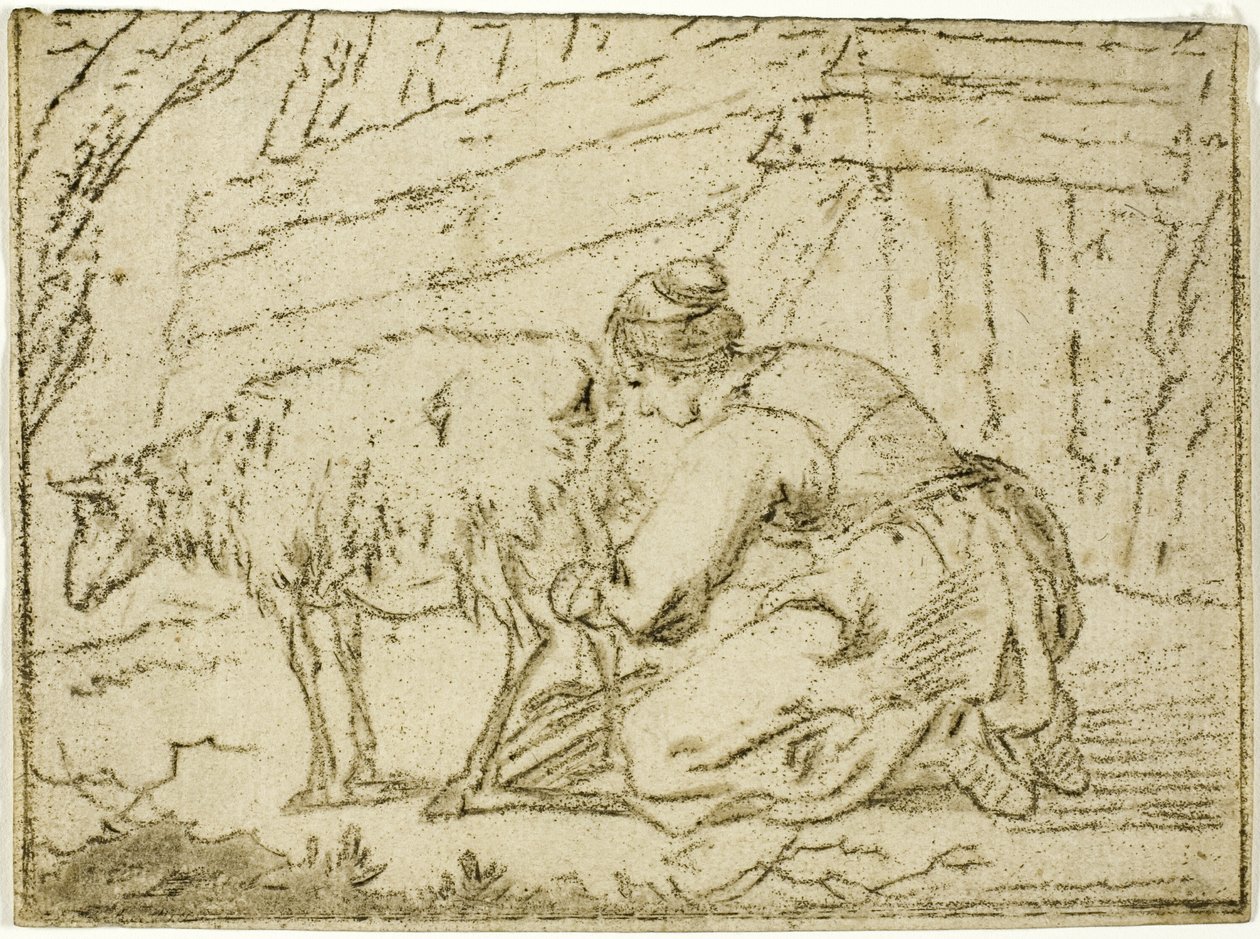 Kvinde, der malker et moderfår af Cornelis van Noorde