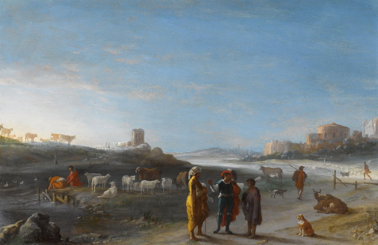 Et italiensk landskab med et uidentificeret emne fra Det Gamle Testamente af Cornelis van Poelenburch