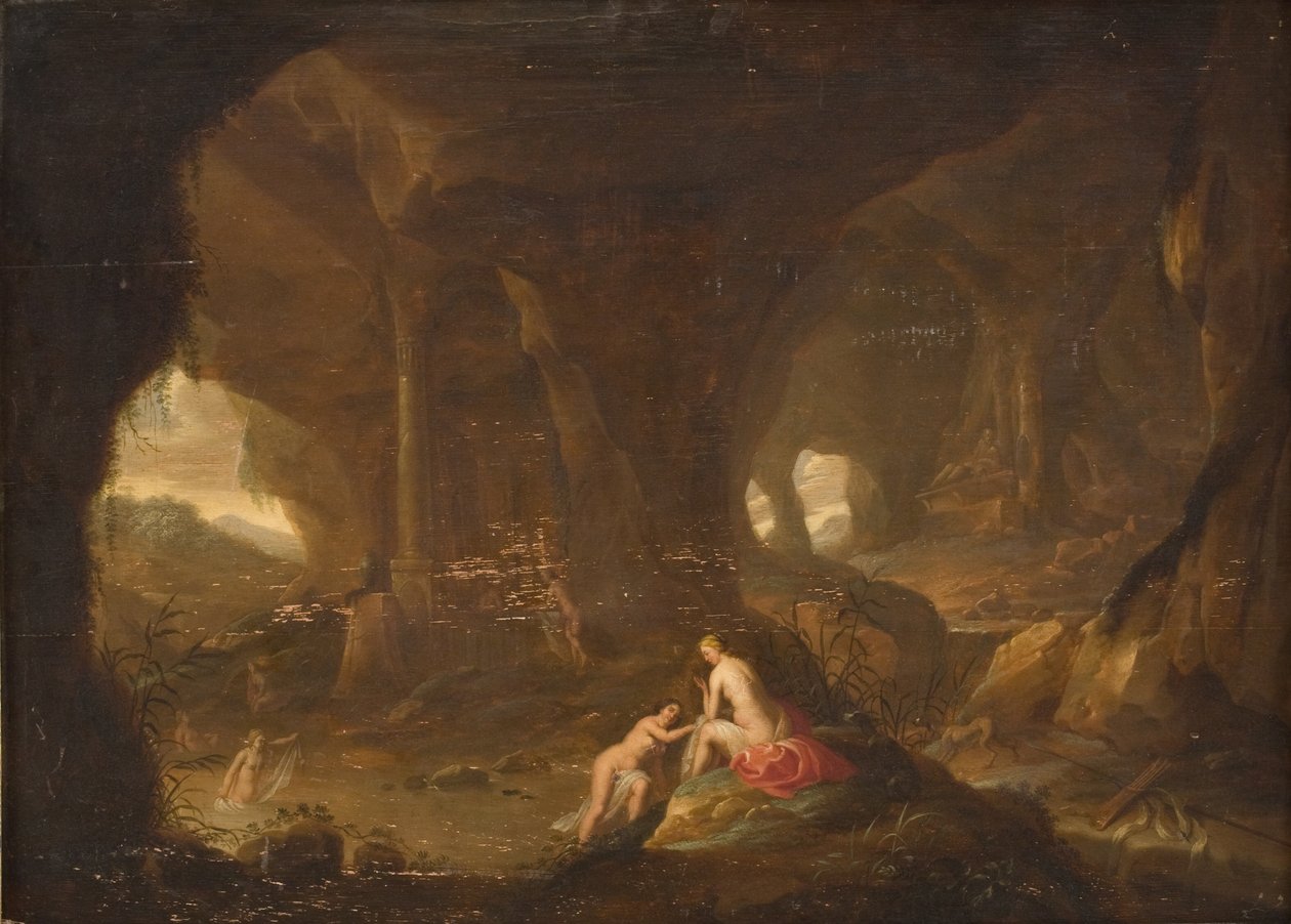 Badende nymfer i et landskab af Cornelis van Poelenburch