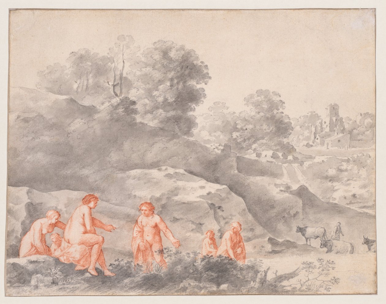 Nøgenbilleder i et landskab (muligvis Diana og Callisto) af Cornelis van Poelenburch