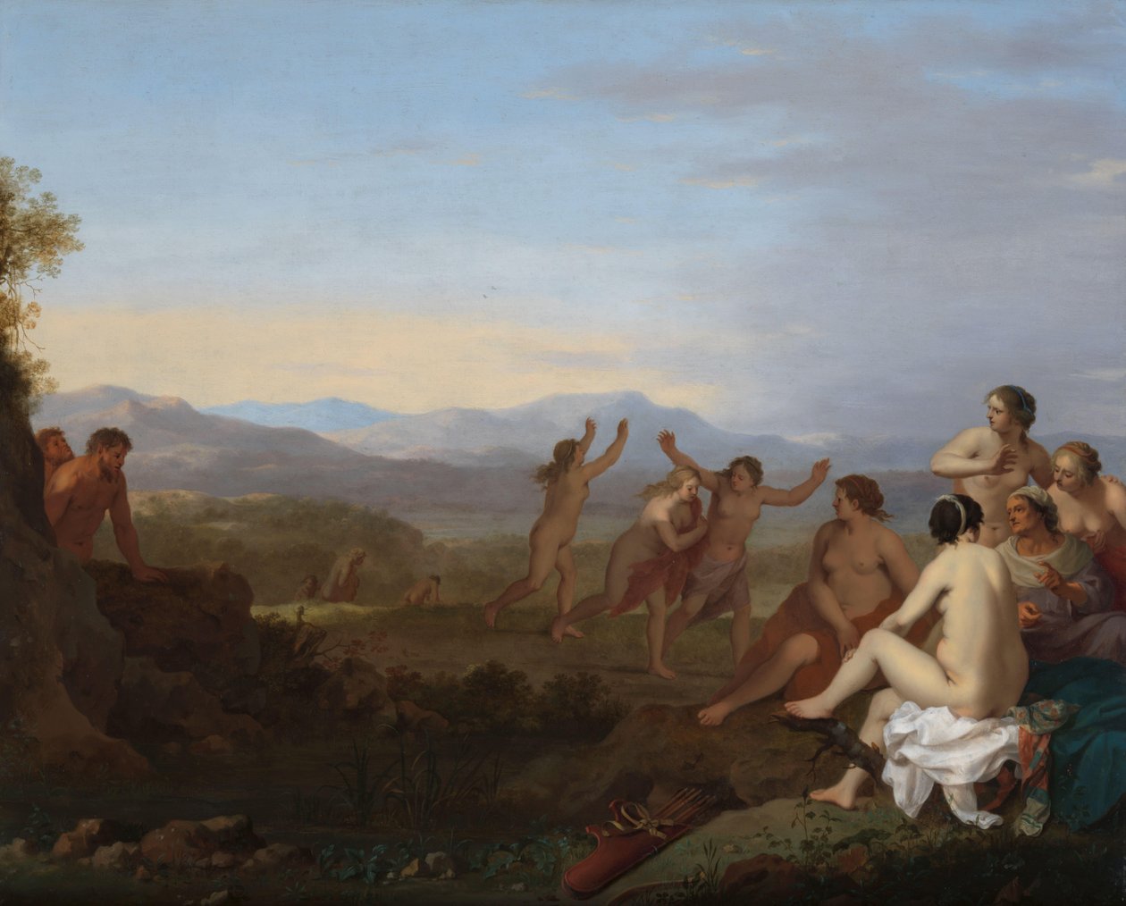 Satyrer, der spionerer på nymfer Satyrer kigger på nymfer af Cornelis van Poelenburch