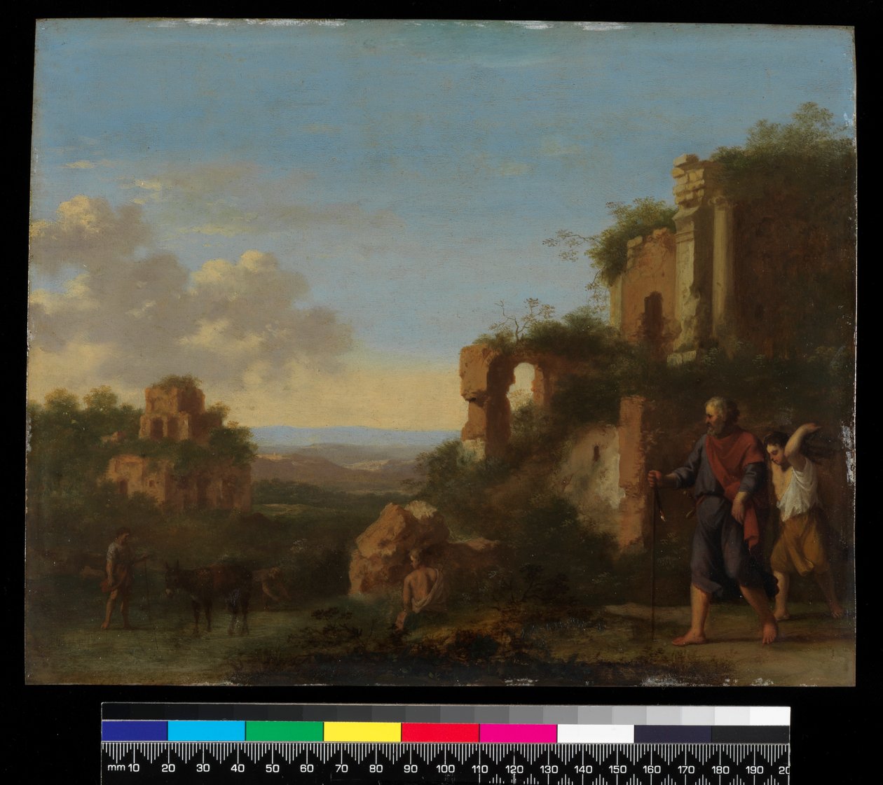 Landskab, med Abraham og Isak, før 1667 (olie på kobber) af Cornelis van Poelenburgh