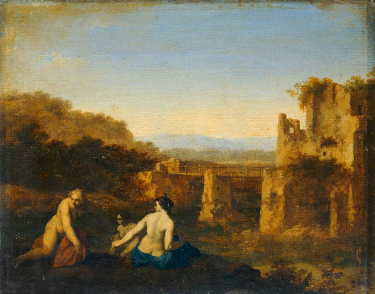 Badende nær gamle ruiner ... af Cornelis van Poelenburgh or Poelenburch