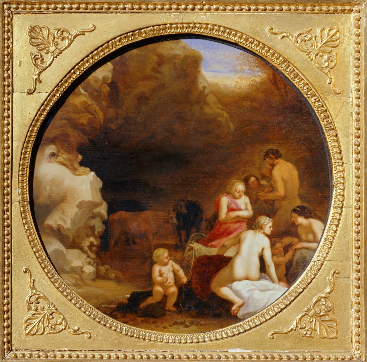 Nymfe og satyr ved indgangen til en hule ... af Cornelis van Poelenburgh or Poelenburch