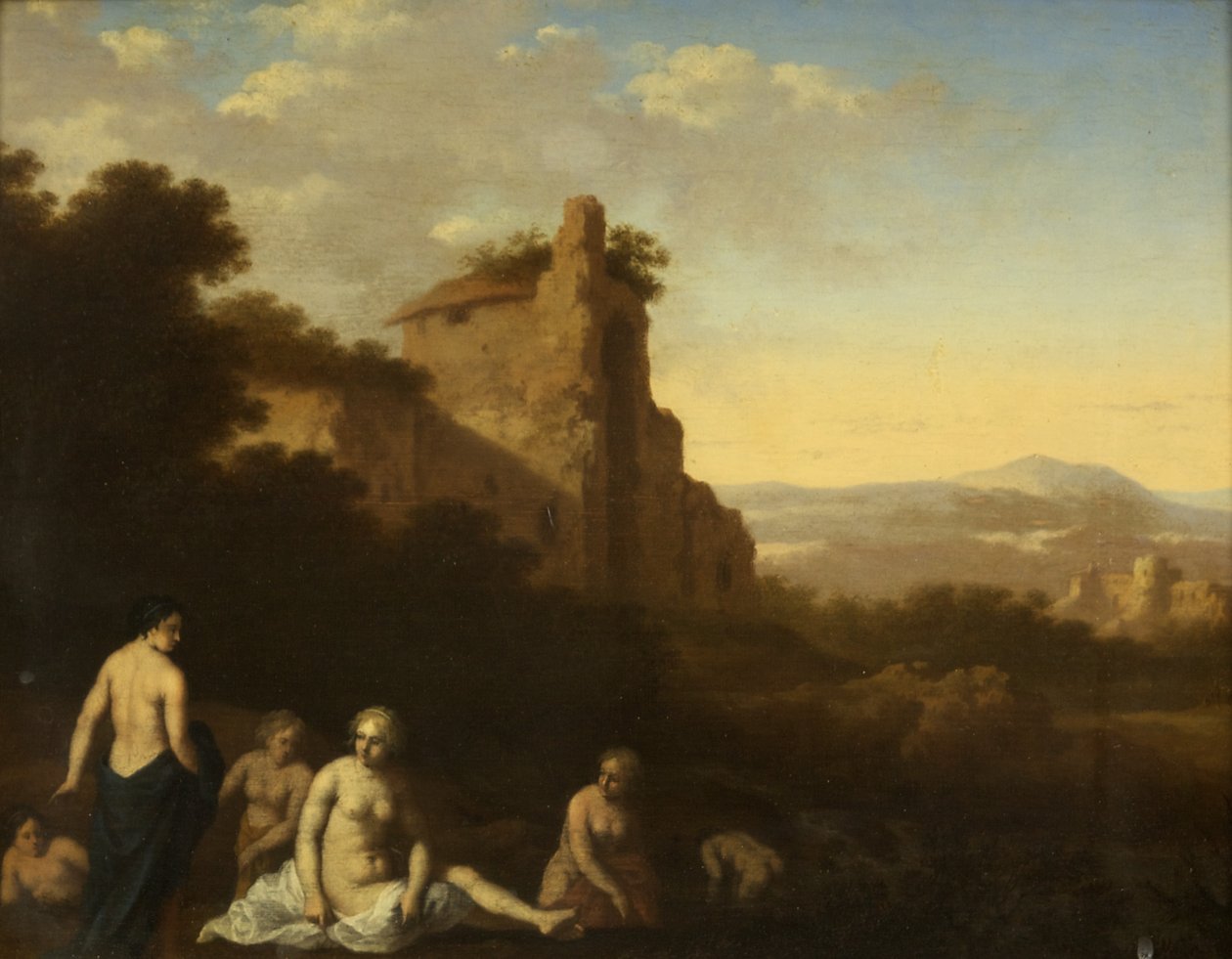 Nymferbadning (olie på panel) af Cornelis van Poelenburgh or Poelenburch