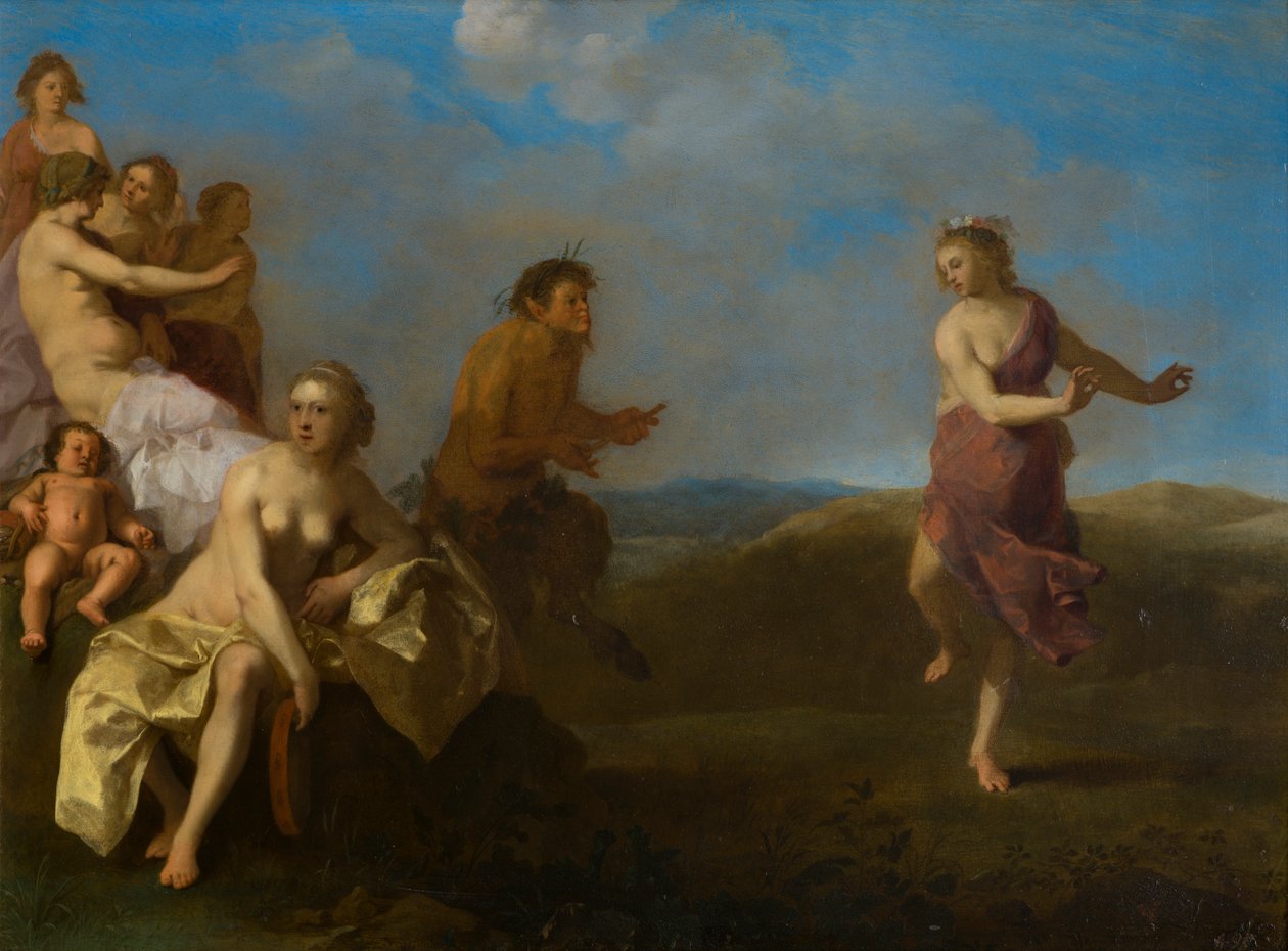 Nymphs and a Satyr, ca. 1621 (olie på kobber) af Cornelis van Poelenburgh or Poelenburch