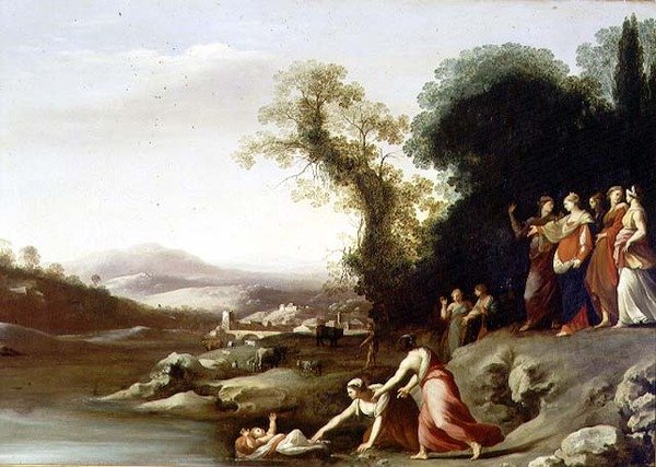 Fundet af Moses (olie på lærred) af Cornelis van Poelenburgh or Poelenburch