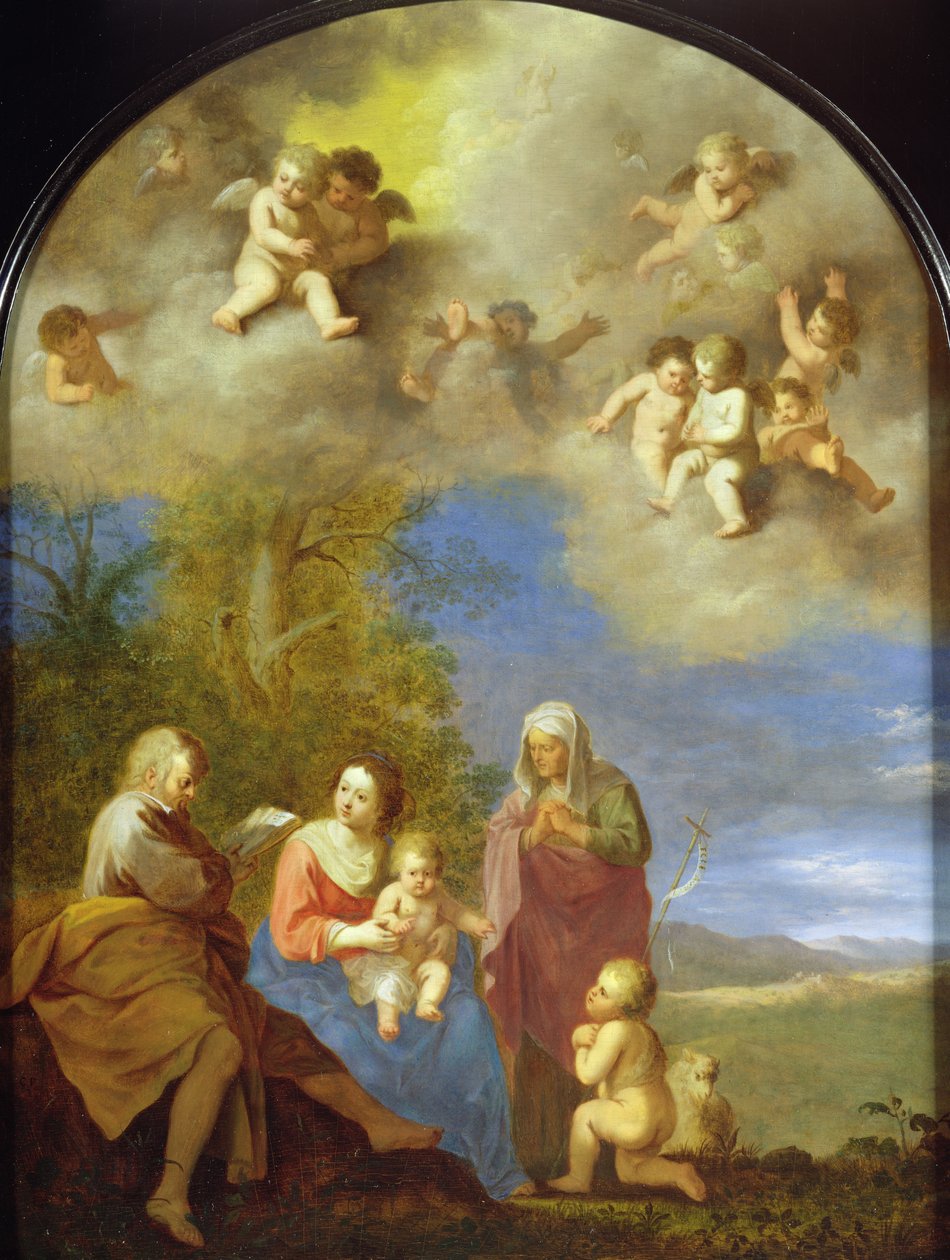 Den hellige familie (panel) af Cornelis van Poelenburgh or Poelenburch