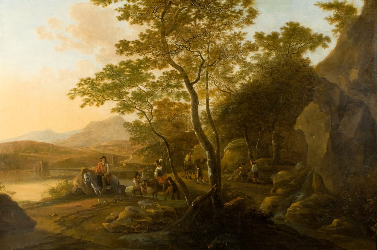 Landskab med figurer, ca. 1655-1710 (olie på lærred) af Cornelis van Swanenburgh