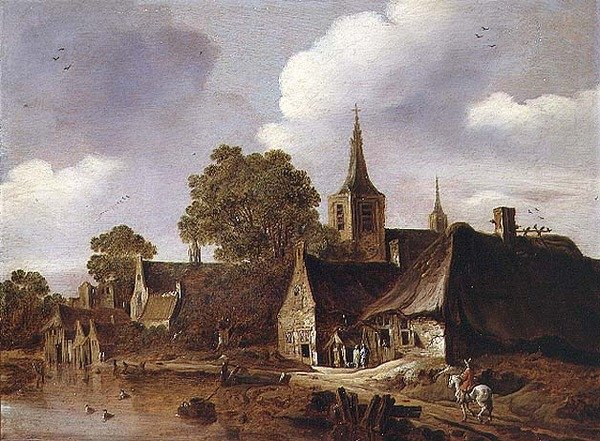 En landsby ved en flod af Cornelis van Zwieten