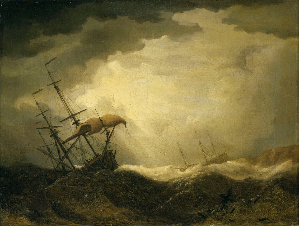 Skibe driver ind på en klippekyst i høj sø, slutningen af det 17. århundrede (olie på lærred) af Cornelis van de Velde