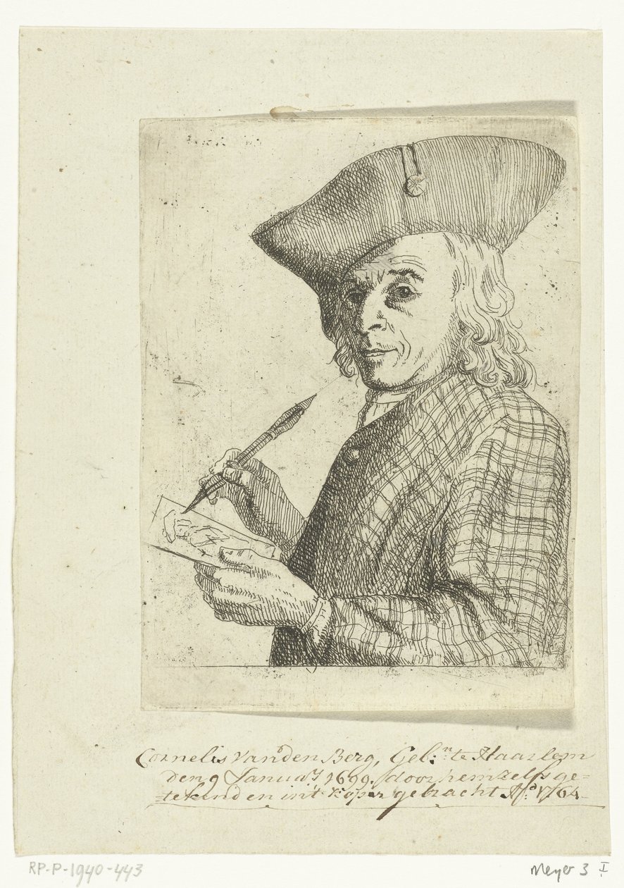 Selvportræt med pen og tegning af Cornelis van den Berg