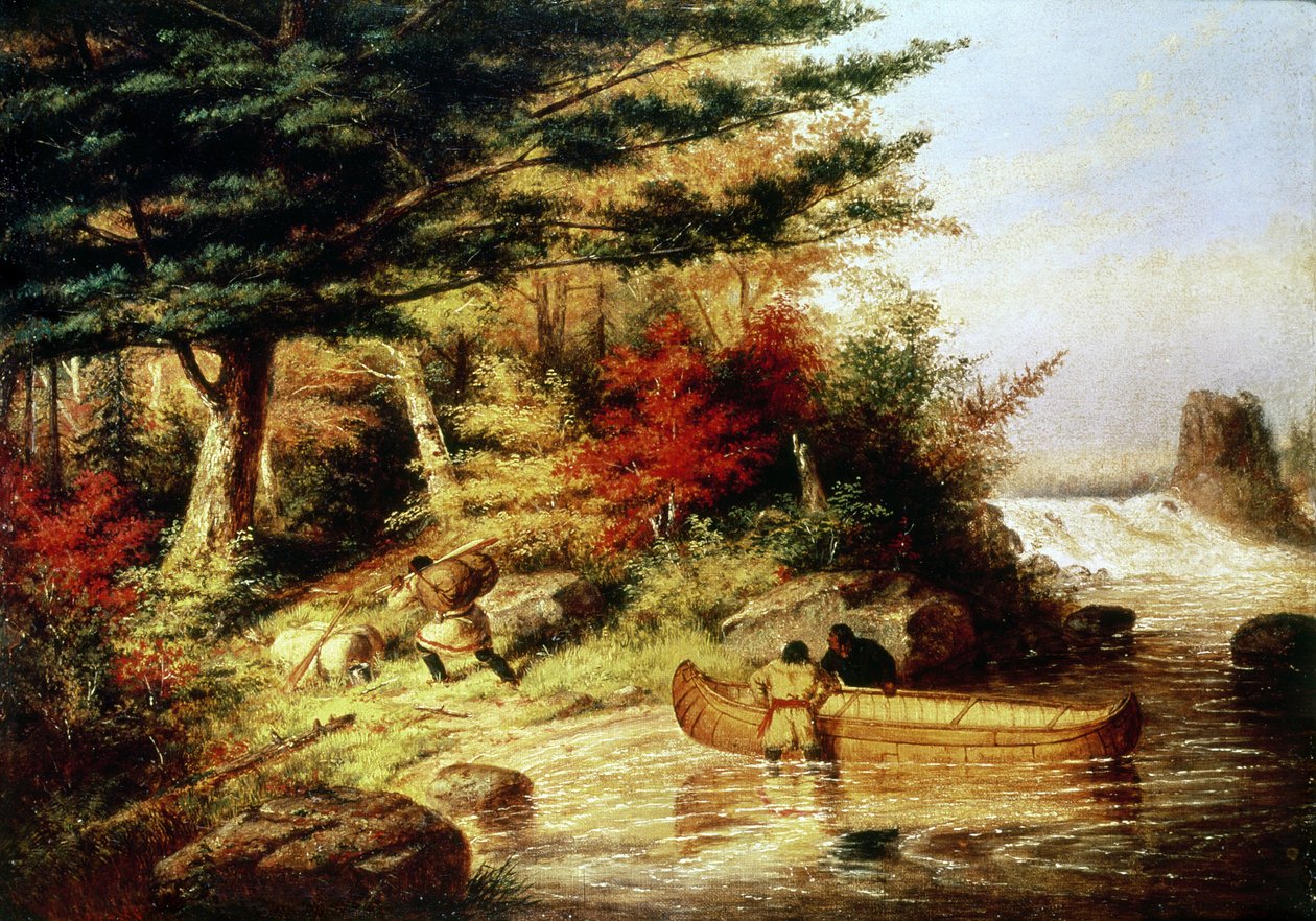 Indianere transporterer pelse gennem den canadiske ødemark, 1858 af Cornelius Krieghoff