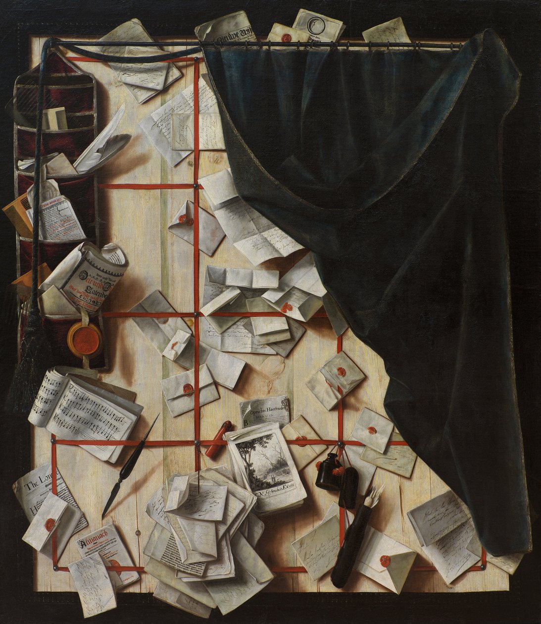 Trompe loeil. Boardpartition med Letter Rack og Music Book af Cornelis Norbertus Gijsbrechts