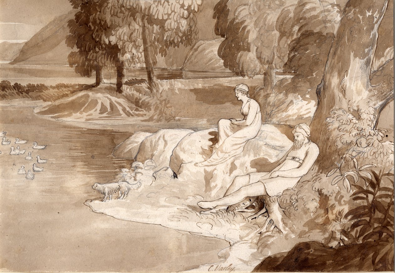 Illustration til The Lady of the Lake, 1811 (pen & blæk, vask og blyant på papir) af Cornelius Varley
