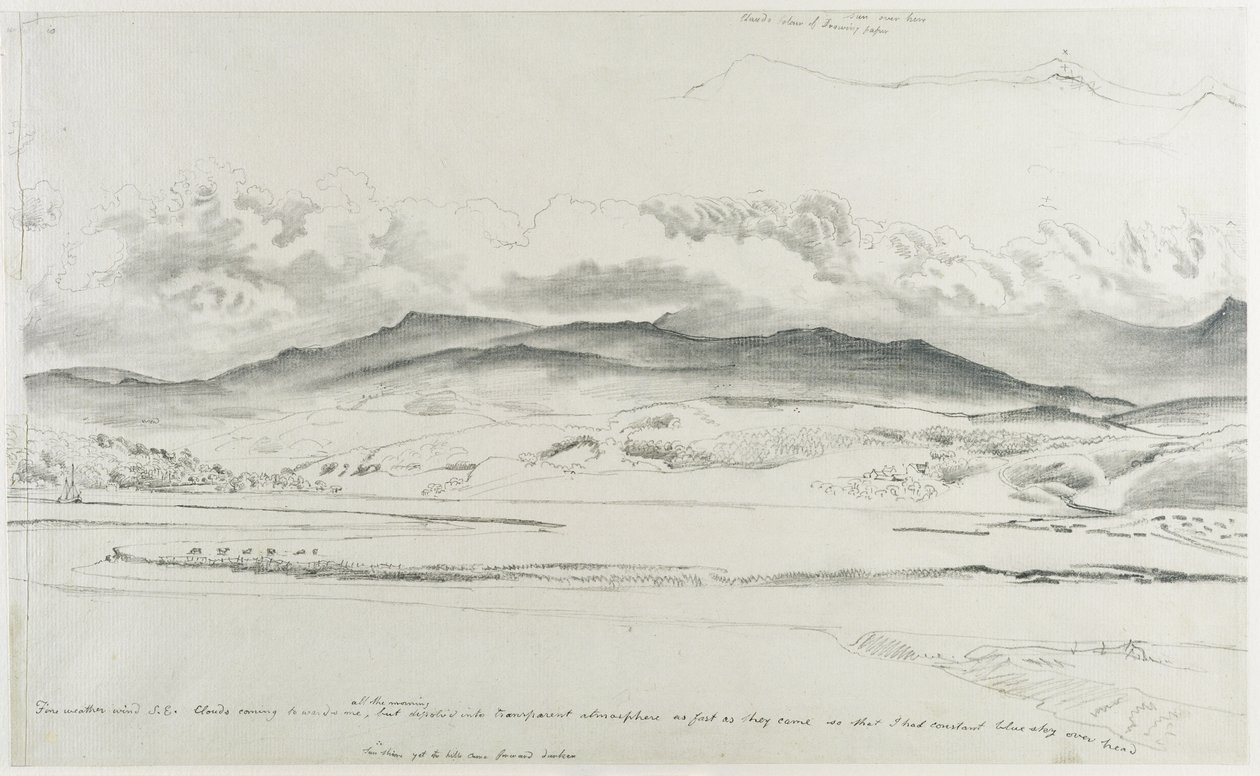 Mountain Panorama i Wales - Cader Idris (sort kridt på papir) af Cornelius Varley
