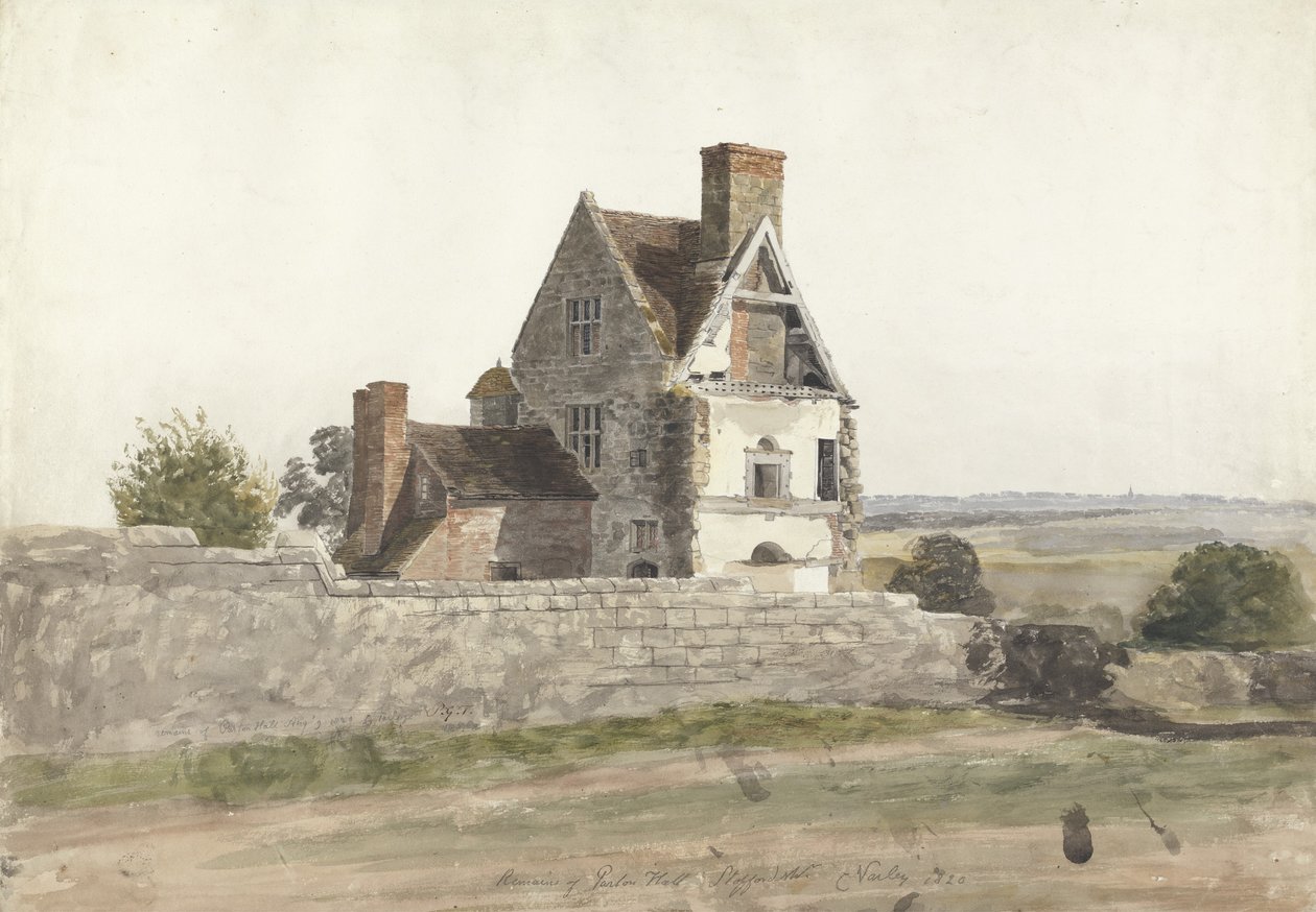 Rester af Parton Hall, Staffordshire, 1820 af Cornelius Varley